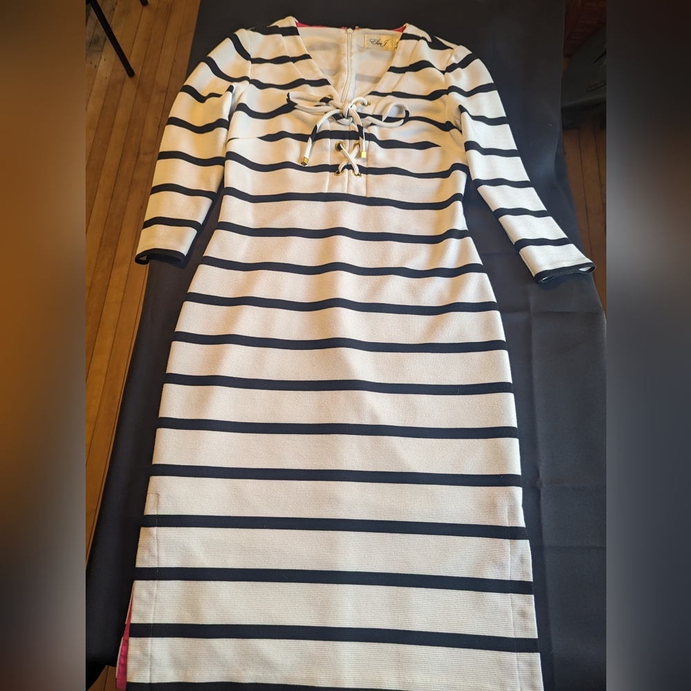 White and black striped dress